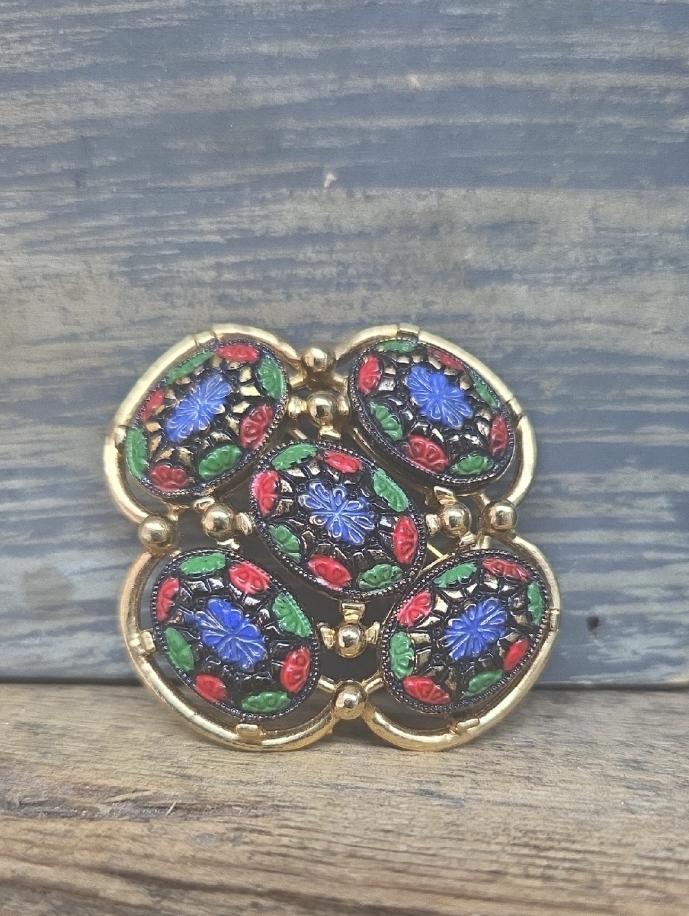 Vintage Sarah Coventry Gold-Tone Multicolor Floral Enamel Brooch